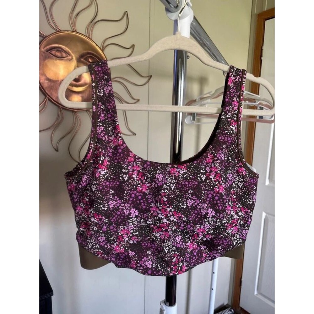 Cream Yoga brown & purple floral sports bra XL
